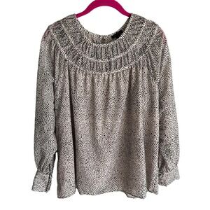 ANN TAYLOR Velvet Dot Shirred Yoke Neckline Long Sleeve Ladies Blouse, M